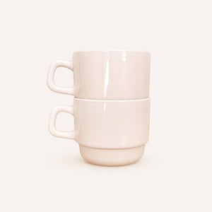 Vintage ARC France Stackable Café Cups – Set of 2 – Pale Blush Opal Glass – French Bistro Ware