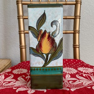 Gouda Zuid Pottery Holland|1950-1964|Handpainted|Tulips|Green|8&quot;height3&quot; across