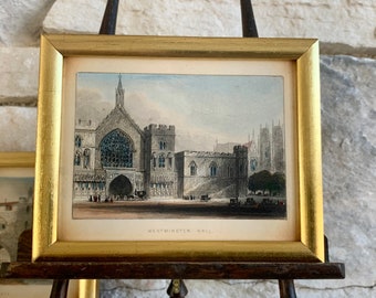 Antique Miniature Westminster Hall Engraving-1800s Engraving-Framed-3.5"heightx4.25"wide