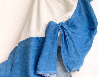 1990s Ralph Lauren King Bedskirt Blue White | RL Lauren Bedding | Classic Coastal Denim Look | 14.5” Drop | Made in USA