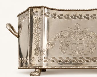 Antique Silverplate Jardiniere Cachepot | Heraldic Footed Victorian Centerpiece
