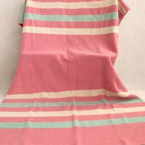 Vintage Baron Woolen Mills Blanket | Pink & Mint Striped Heavy Wool Blanket