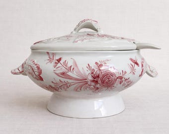 Vintage Italian Hand Painted Floral Soup Tureen w/ Ladle – Ceramic Serving Bowl