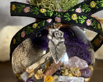 Energy Protection Sphere| Witch Ball| Home Blessing Ball| Amethyst-Rose Quartz| Chamomile-Red Raspberry Leaf| Divine Feminine| 639 Hz Love