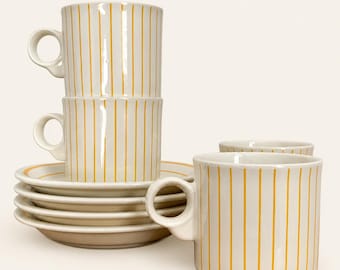 Vintage Epoch Korea Espresso Cups & Saucers – Striped Porcelain Demitasse Set