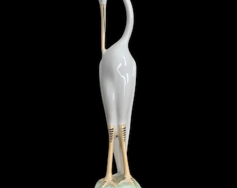 Hollóháza Porcelain Crane Figurine | Hand Painted Hungarian Heron Bird | Gold Accent Mid Century Porcelain | Hungary