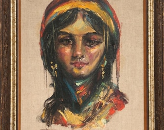 1976 Oil Portrait Painting, Expressionist Female Art, Framed Canvas Fine Art