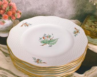 7 Herend Salad Plates|Rosehip Pattern|Berry Leaves Basket Weave|Excellent Condition