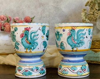 2 Deruta Italy Egg Cups| Roosters| Excellent Condition| 3.25" height