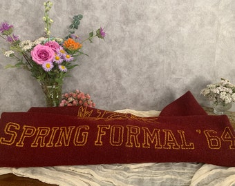 1964 Spring Formal Blanket| Chi Omega Sorority| Maroon Gold| Wool Throw Blanket