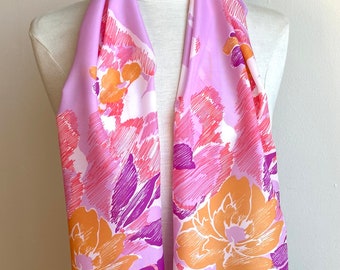 Vintage Pink Floral Scarf, Made in Italy by Monique Martin, New Old Stock
