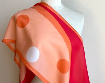 New Old Stock Orange & Nude Mod Scarf, Made in Italy by Monique Martin, Unused Vintage 70s Circle Print Headscarf