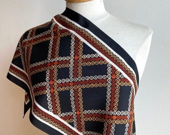 Vintage Black & Brown Geometric Scarf, Retro Circle and Dot Pattern Neckerchief.