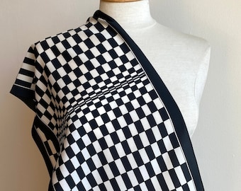 New Old Stock Black & White Mod Scarf, Made in Italy by Monique Martin, Vintage 70s Polyester Crepe Scarf.