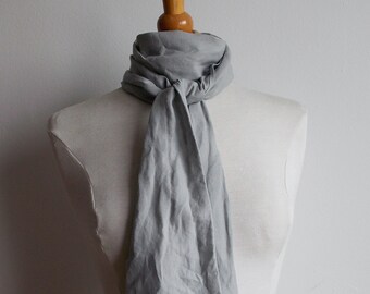 Gray linen scarf, long shawl, unisex scarf.