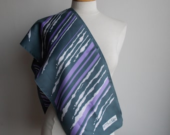 Vintage Saint Hilaire Paris Scarf, Retro 80s Geometric Motif in Gray & Purple, French Designer Skinny Scarf.
