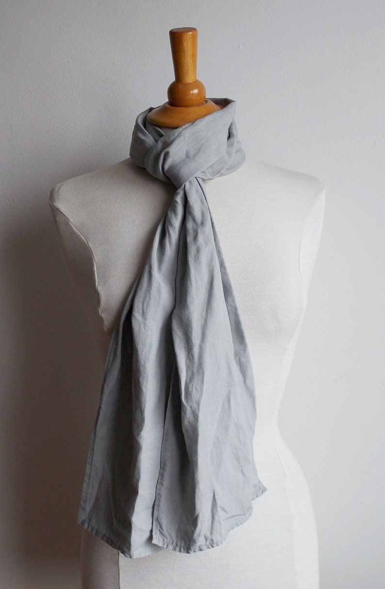 Gray linen scarf, long shawl, unisex scarf. image 4