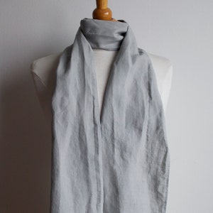 Gray linen scarf, long shawl, unisex scarf. image 2