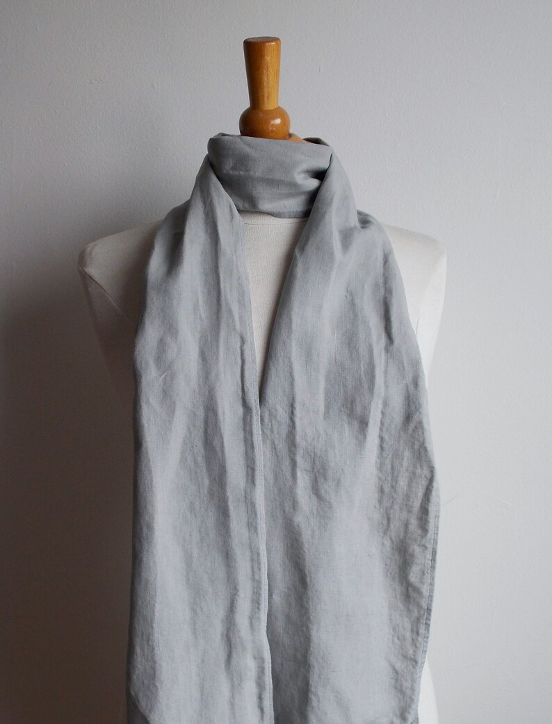 Gray linen scarf, long shawl, unisex scarf. image 2