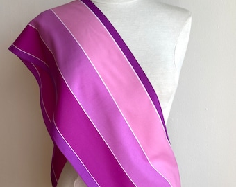 Pink & Purple Striped Scarf, Made in Italy by Monique Martin, Vintage 70s Polyester Crepe