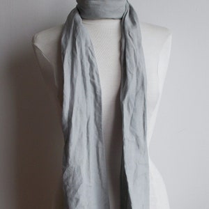 Gray linen scarf, long shawl, unisex scarf. image 5