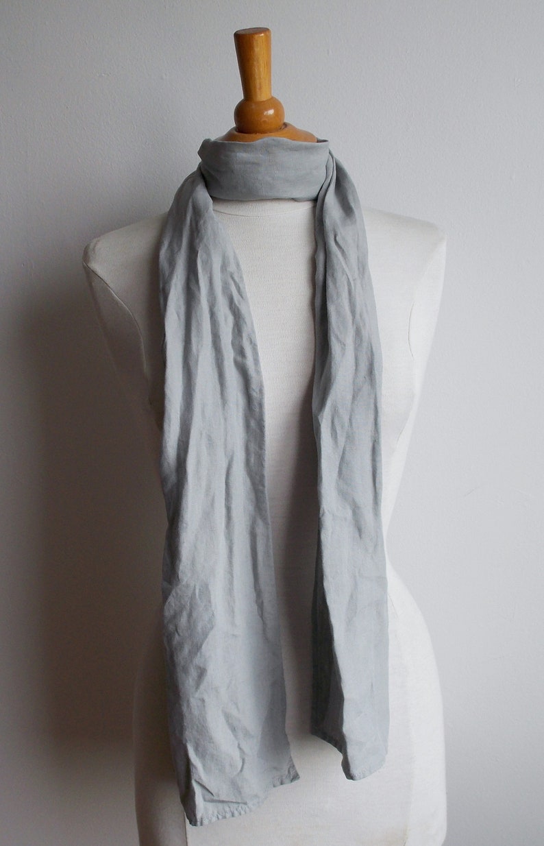 Gray linen scarf, long shawl, unisex scarf. image 5