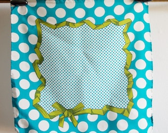 Vintage Italian Silk Pocket Square, Hand Rolled Edges, Blue and White Polka Dot Handkerchief