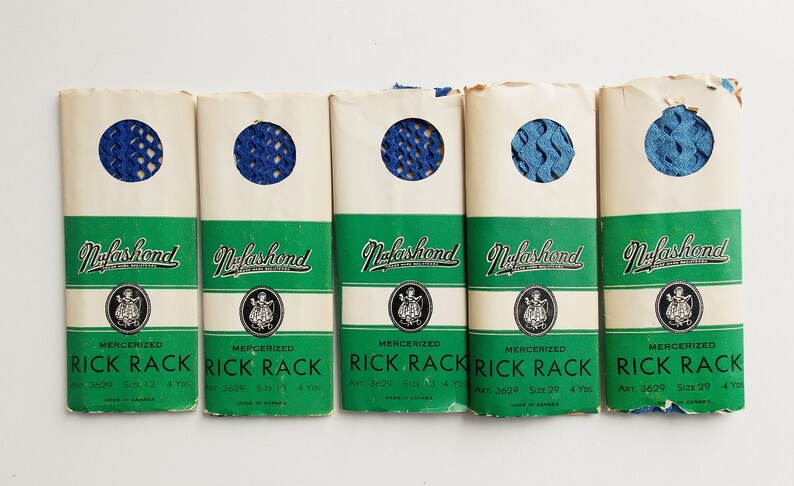 Vintage Rick Rack assorted trim original packaging 5 cards of 4 yards sewing accessories 20 yards scalloped trim.