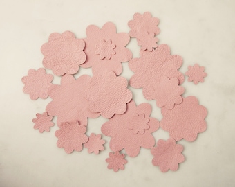 Pink Leather Flowers, Upcycled Die Cut Shapes, DIY Craft Embellishments