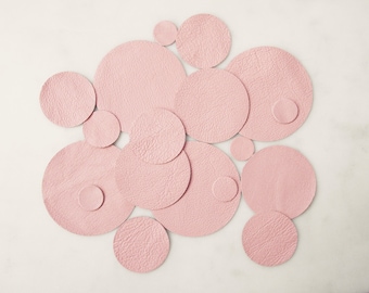Pink leather die cut, set of 12 circles.