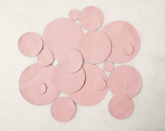 Pink Leather Circle Blanks, Upcycled Leather Discs, Jewelry Making, 12pc