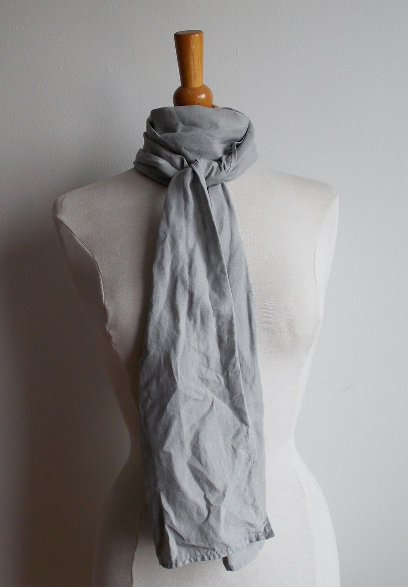 Gray linen scarf, long shawl, unisex scarf. image 1