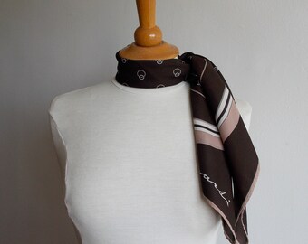 Vintage Leonardi Square Scarf, Made in Italy, Brown & Nude Abstract Print, Designer Neckerchief.