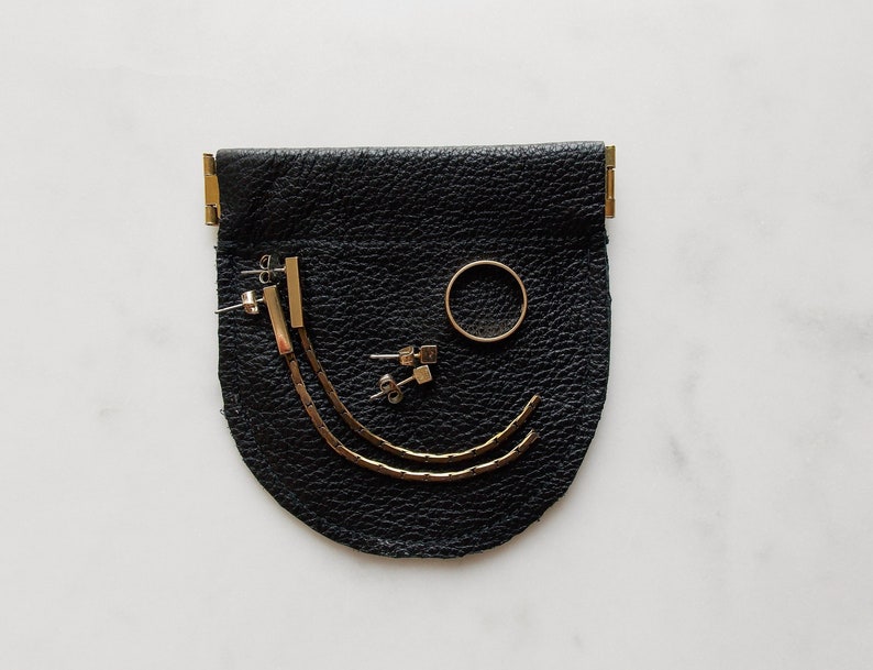 Leather change pouch made with water snake skin brown leather earbud case.