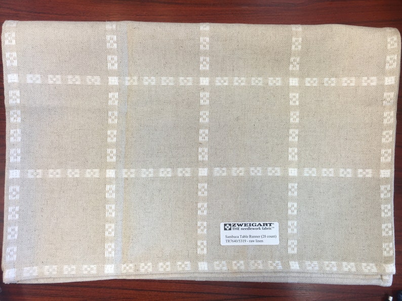 Zweigart Sambuca Raw Linen 28 Count Cross Stitch Fabric Table Runner or Table Topper RARE Natural Linen Stitch a design or use as is!