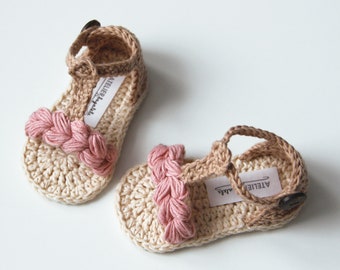 KORA Boho Baby Girl Sandals, Natural Summer Baby Shoes, Crochet Baby Girl Shoes, Made to Order in Sizes: 0-3,3-6,6-9 months