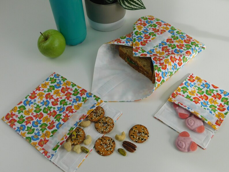 Reusable Sandwich Wrap Lunch Set using Cheeky Monkey Fabric Etsy