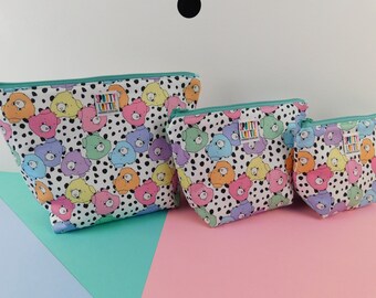 Retro Bears Make up Bag Cosmetic Bag Wash Bag Toiletry Bag Lunch Bag. 3 sizes, Fully Lined, Food Safe & Waterproof Made to order.
