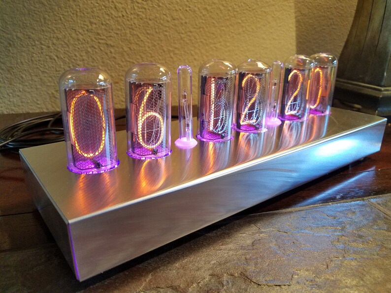 6Digit IN18 Large Tube Nixie Clock In Brushed Aluminum Case Etsy