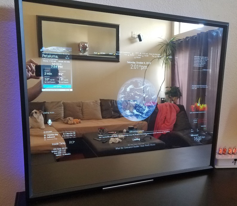 24 HD Display in a  62 X 24 X 3 Black Contemporary Frame Full-Length Alexa Smart Mirror