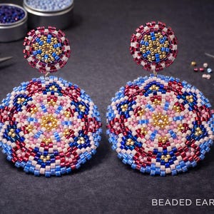 Circular Peyote Earrings Pattern "Fantasia" - Circular Peyote Technique with 15/0 Rocailles and 11/0 Miyuki Delicas - Tutorial PDF
