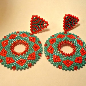 Tutorial &quot;Coral and Turquoise&quot; Pendant Earrings - Circular Peyote Technique with Rocailles 15/0 and Delica Miyuki 11/0 Tutorial pdf