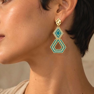 Beaded Earrings Pattern Delica 11/0 – Geometric Brick Stitch PDF – 2 Color Variations – Tutorial PDF 3612-A / 3612-B orecchini geometrici