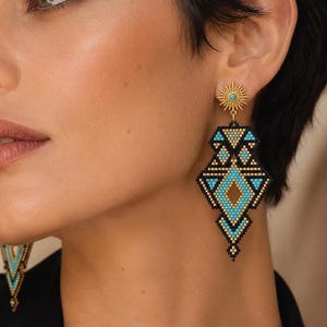 Beaded Earrings Pattern Delica 11/0 – Geometric Brick Stitch PDF – 2 Color Variations – Tutorial PDF 3602-A / 3602-B orecchini geometrici