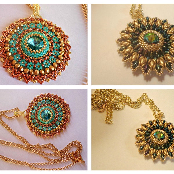 N. 2 Tutorial pendant or earrings "Copper and Turquoise" and pendant "Sun Star" peyote circular Miyuki beads
