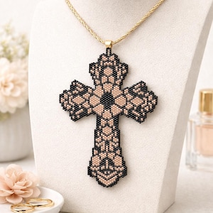 3 Peyote brick stitch pattern Cross of Jesus pendant - Delica Miyuki 11/0 - Tutorial pdf 1520