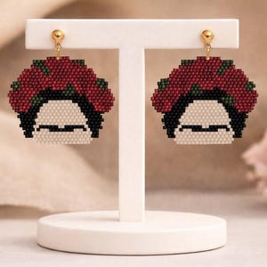 Peyote Brick Stitch Pattern - Frida Inspiration Earrings - Odd peyote technique with Delica Miyuki 11/0 - Pattern 1352 PDF tutorial