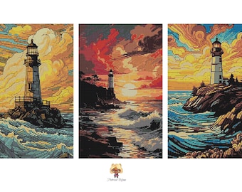 3 Patterns loom - Lighthouse Tapestry -  Delica Miyuki 11/0 - Pattern 1592-1593-1594   - Tutorial pdf