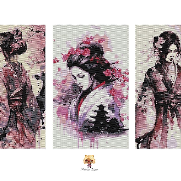 3 Schema Peyote - Japanese Girl Art - 19 colori - Delica Miyuki 11/0 - Pattern 1701 Tutorial pdf