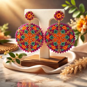 Circular Peyote Earrings Pattern Samba - Mandala - Circular Peyote Technique Rocailles and Delica Miyuki Tutorial pdf